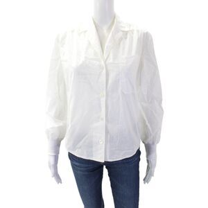 Colovos Womens Long Sleeves Crew Neck Button Down Shirt White Cotton Size 0